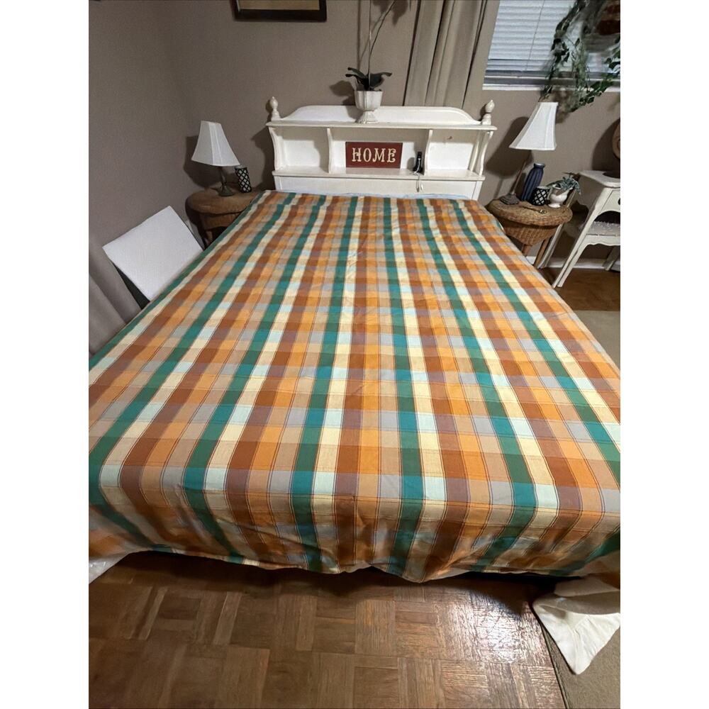 Bedspread Vintage Retro 70's Bright Plaid Sears Perma Prest Twin/Full 76" X 102"